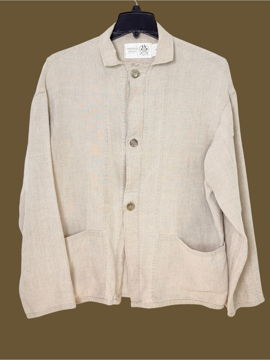 Angelheart Jackets & Blazers - Vtg Angelheart Designs FLAX 100% Linen Oversized Lagom Blazer Lagenlook USA L